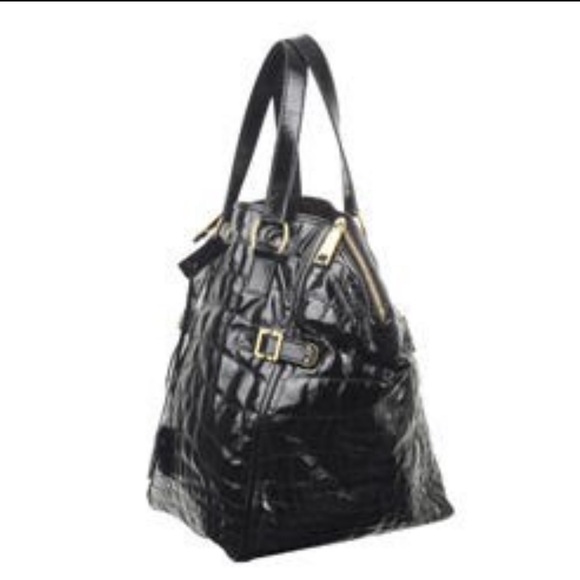 YSL Yves Saint Laurent Downtown Black Quilted Croc Embossed Patent Leather Tote - Picture 6 of 12